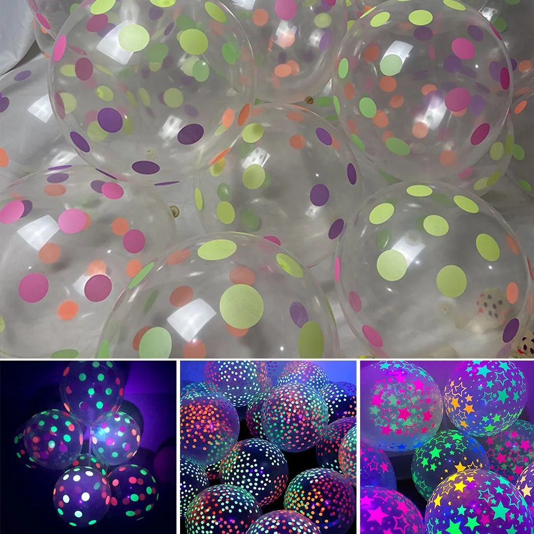

10pcs Clear Latex Luminous Balloons 12 Inch Neon UV Blacklight Reactive Star Balloons Festive And Party Decoration Supplies