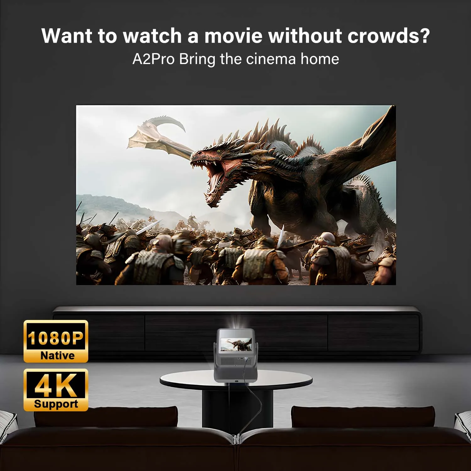 ApexTPNetflix 유튜브 프로젝터 7인치 터치스크린 1080P 4K, 180 °   회전 - 안드로이드 IOS 동기화, WiFi BT5.0, HDMI USB 홈 시네마 Ga