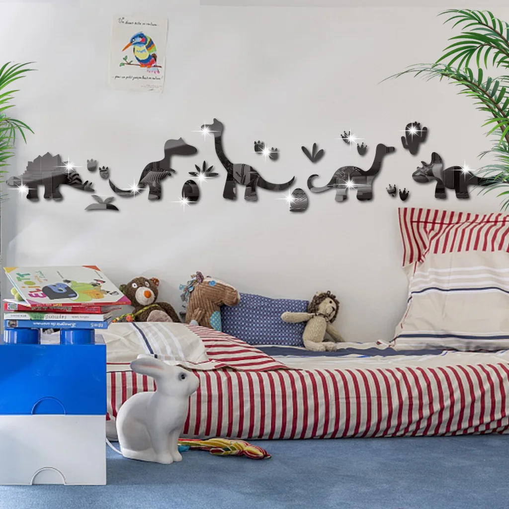 Five Dinosaurs 1mm Thickness Mirror Acrylic Wall Stickers Cute Dinosaur Children's Room Decorative Stickers