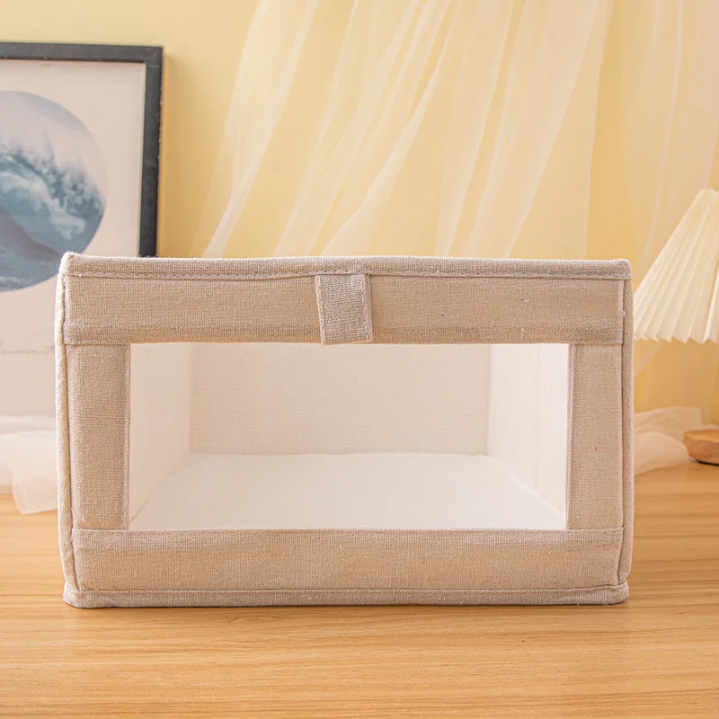 Japanese Cotton Linen Clothes Storage Box Household Drawer Type Fabric Belt Window Storage Box Foldable Wardrobe Storage 1PC 4