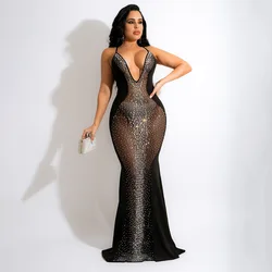 Wishyear 2022 fantasia vestido de noite festa boate espumante cristal strass malha pura sexy bodycon longo maxi vestidos