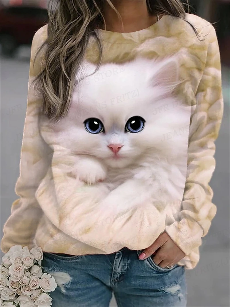 Cute Cat Hoodies Women Fashion Hoodie Animal Cat Print Sweatshirt Kawaii Coats Oversized Hoody Women Sweats Women\'s Clothing Y2k