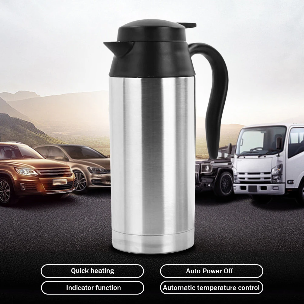 12/24V 차량용 커피 머그컵 스테인리스 스틸 750ml 차량용 주전자 자동 전원 차단 가열 여행용 컵 주전자 건조 가열 방지 기능