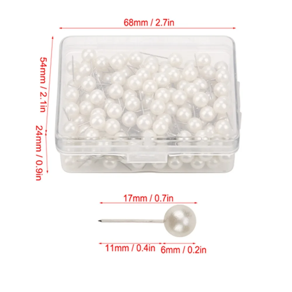 200pcs 장 라운드 볼 진주 푸시 핀 스틸 포인트 진주 화이트 장 썸 탭스 DIY 도구 웨딩