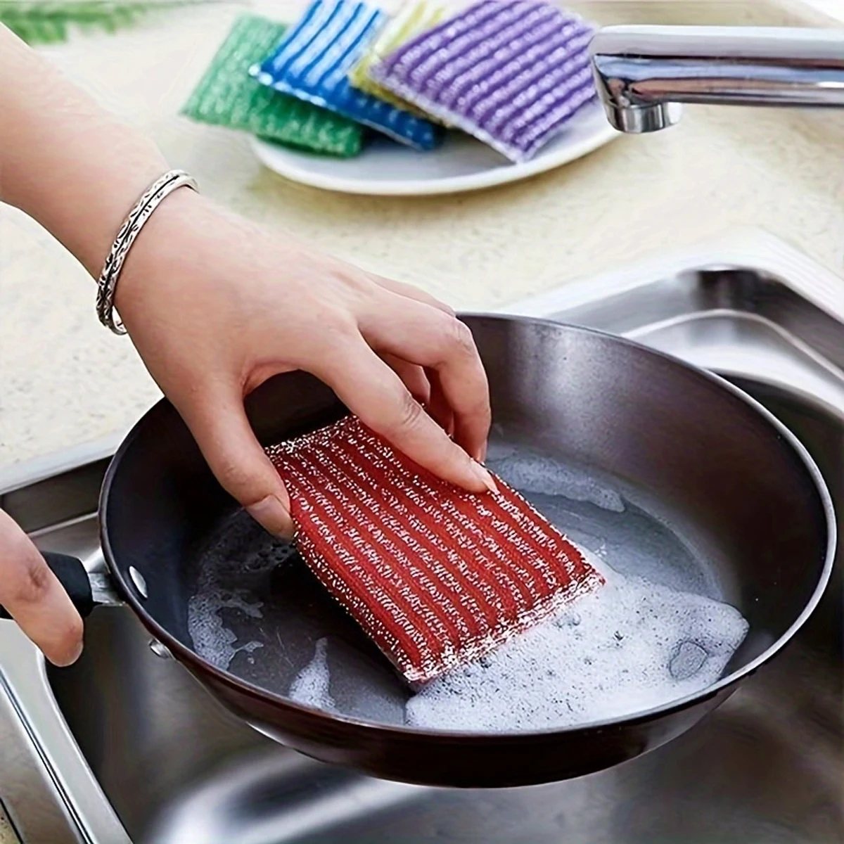 Pinstripe Scrubber Dishwashing Sponge Kitchen Accessories