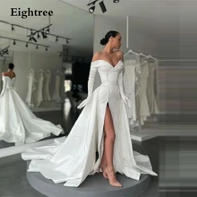 

Eightree 2022 White Satin Long Sleeves Wedding Dress Formal Prom Dresses No Glove Birde Princess Evening Gowns Vestidos