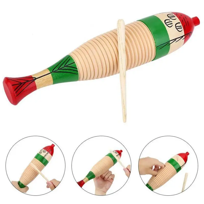 Musical Percussion Instruments Toddler Musical Instruments Rhythm Toy Wooden Fish Frog Guiro Music Toys Baby Kid Child Early Educational Percussion With Mallet
