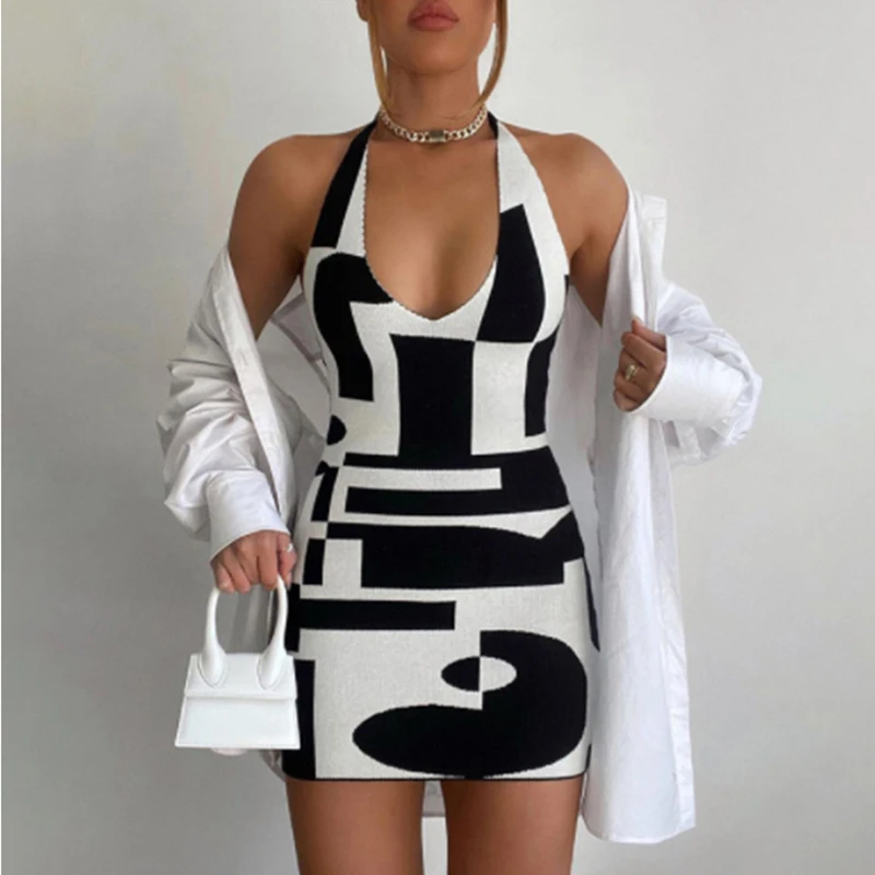 

New Sexy Lace-up Halter Dress Women 2022 Summer Bodycon Mini Hip Bodycon Dresses Female Sleeveless Party Vestidos Beach Club Y2K
