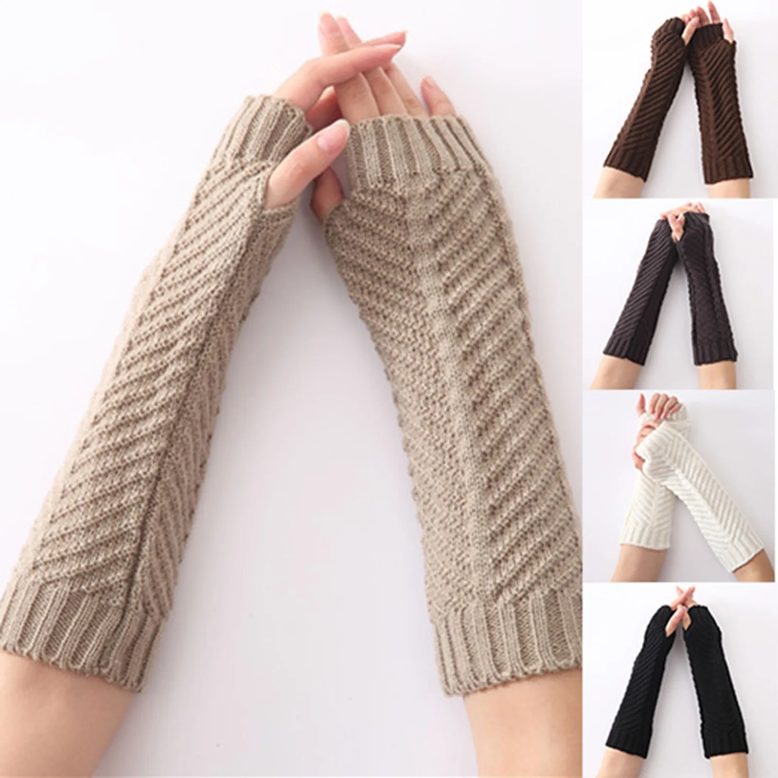 

Women's Knitted Long Hand Gloves Warm Embroidered Winter Gloves Fingerless Gloves For Women Girl Guantes Invierno Mujer Luvas