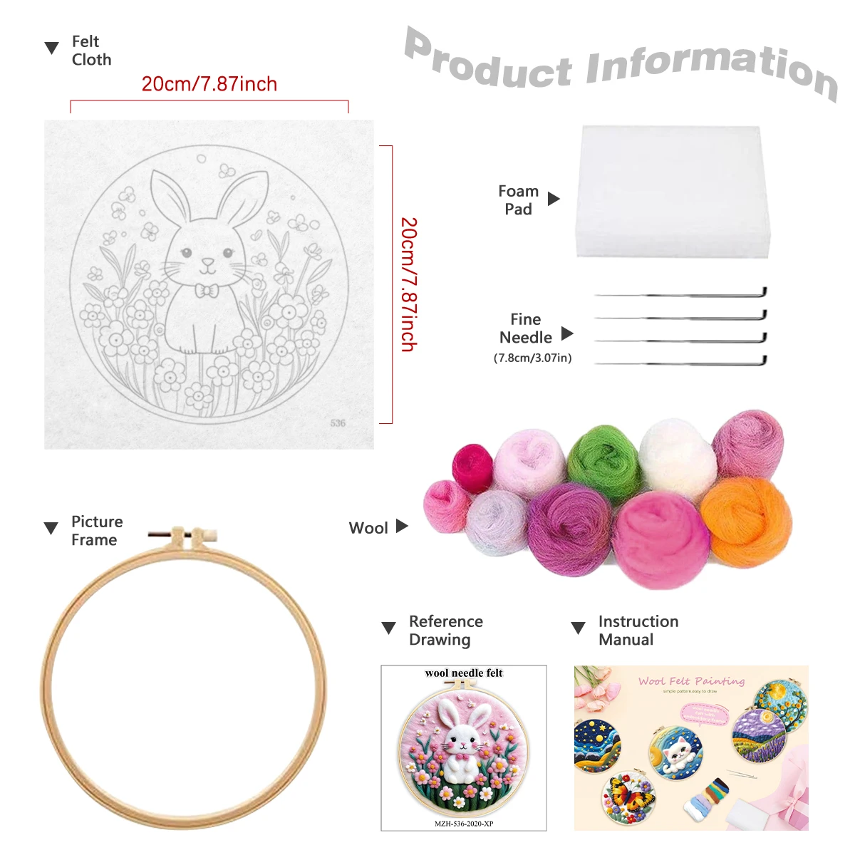 Colorful Animals DIY Wool Embroidery Kit