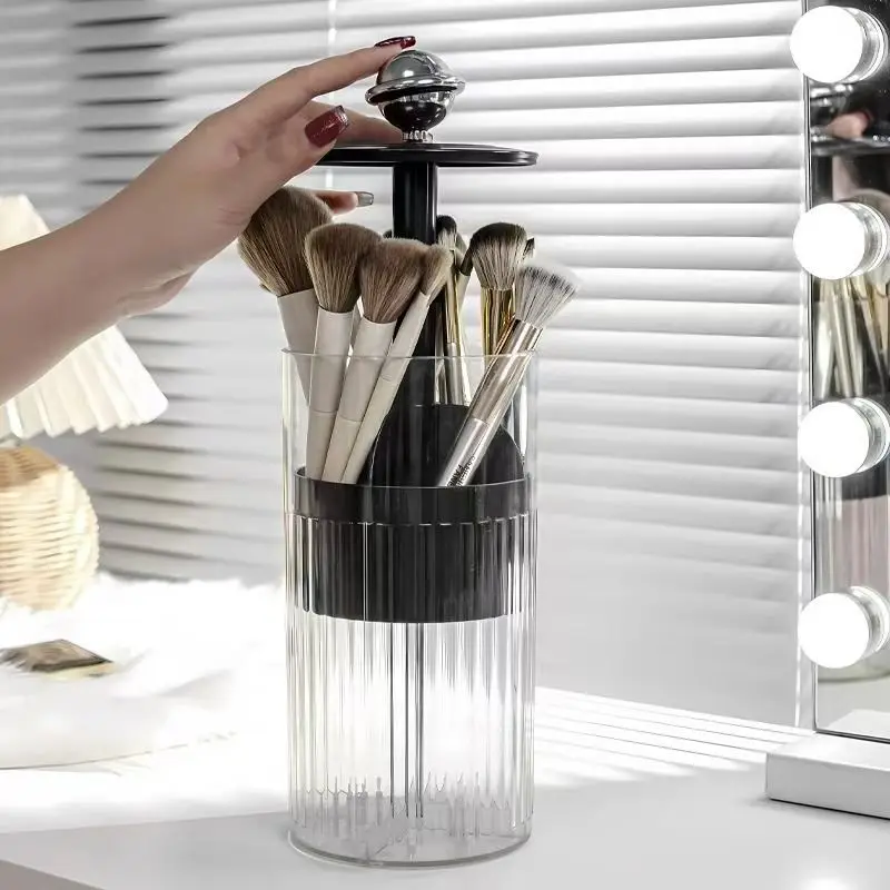 Automatic Lifting Makeup Brushes Holder with Lid Dustproof Makeup Organizer for Vanity Cosmetic Storage Box Lipstick Container 4