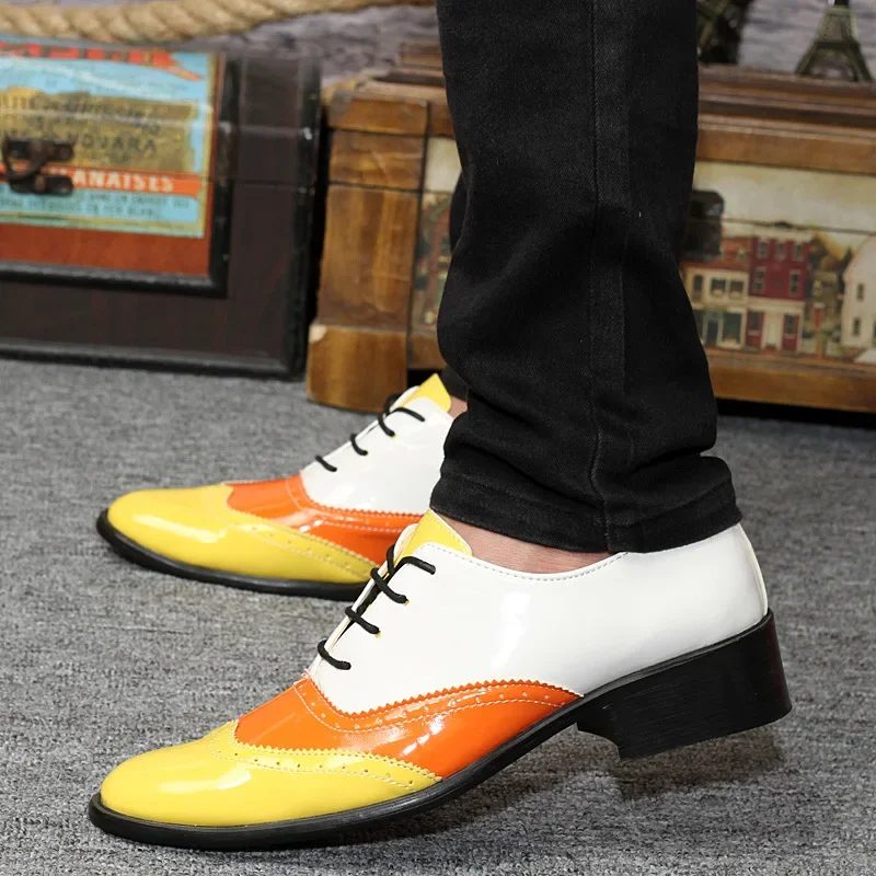 

Luxury Brand Men Flats Lace Up Business Casual Shoes Fashion Pointed Men Wedding Party Leather Shoes Zapatos Hombre White