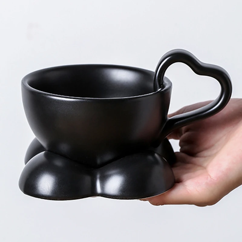 Creative Ceramic Cute Solid Color Cups, Household Office Items Porcelain, Breakfast Water Mugs, Coffee Cup and Plate Combination