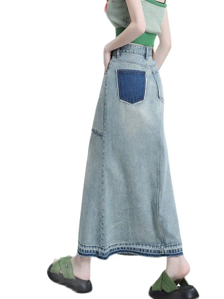 

GUUZYUVIZ Denim Wrap Hip Fishtail Long Skirts Women High Waist Jean Skirts For Ladies