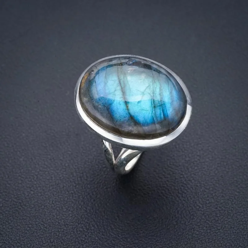 

StarGems Natural Labradorite Handmade 925 Sterling Silver Ring 8.75 F0163