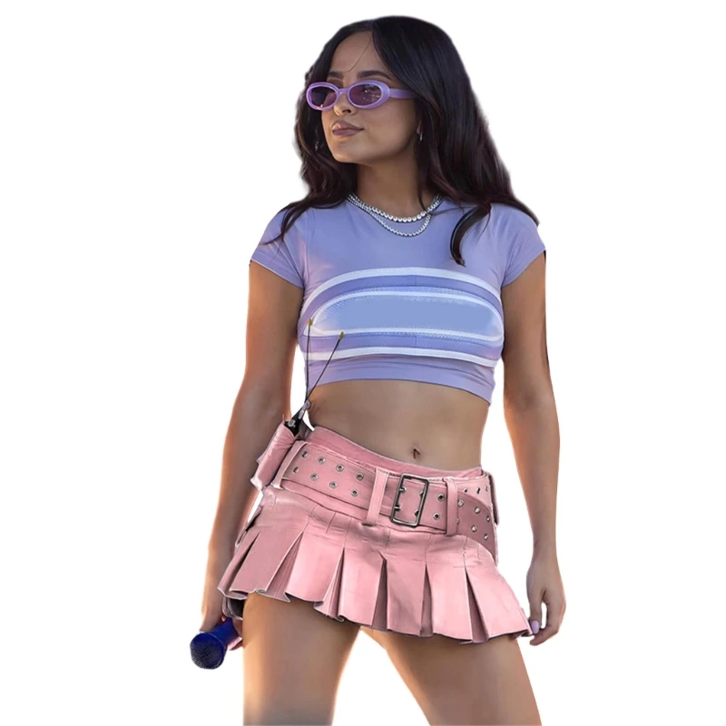 

Women Low Waist with Belt Skirts Punk Clothes Festival Party Clubwear