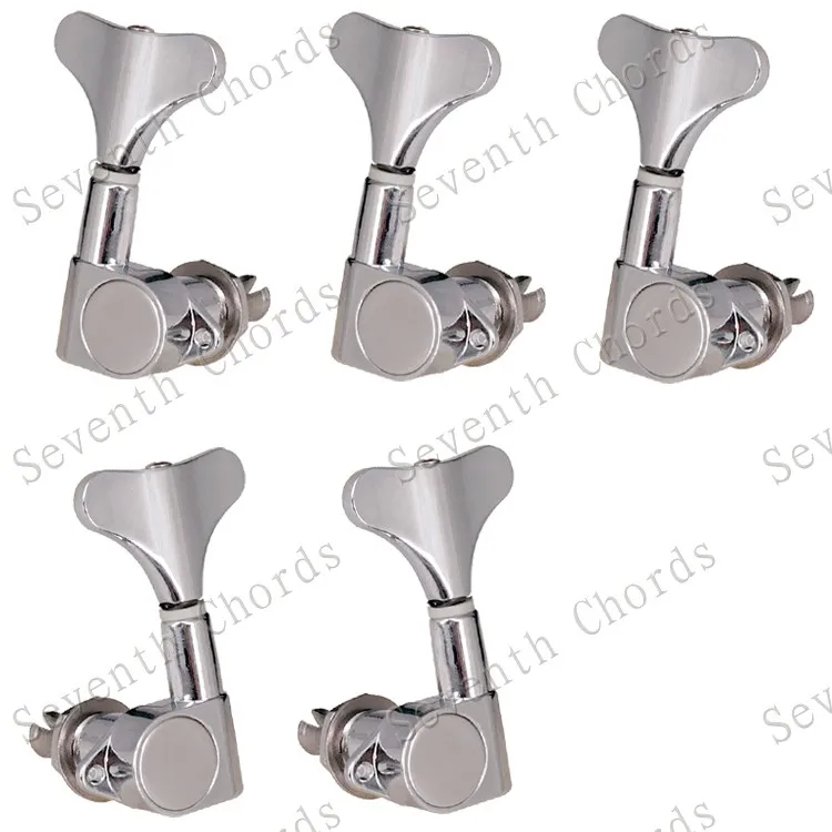 

A Set 5 Pcs Fish tail Buttons Chrome Bass String Tuning Pegs Tuners Machine Heads for 5 String Electric Bass Guitar