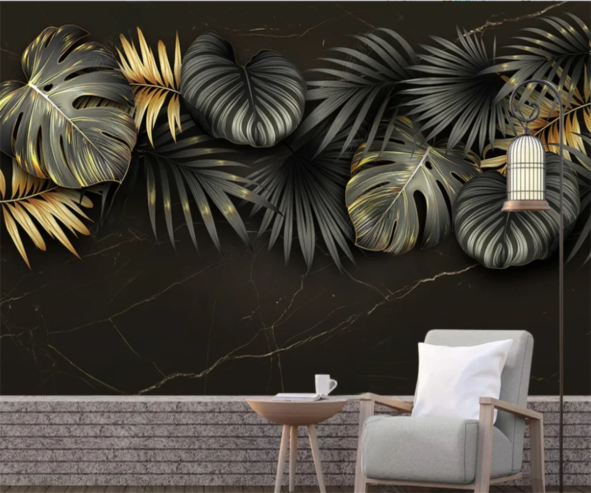 Custom mural wallpaper Nordic modern simple palm leaf flower black plant leaf light luxury TV background wall paper papel tapiz plants for the people a modern guide to plant medicine