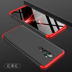 Shockproof Ultra-Thin Matte Armor Phone Case - 3 in 1 Plastic Cover for OPPO A9 2020 (Red Black Red)