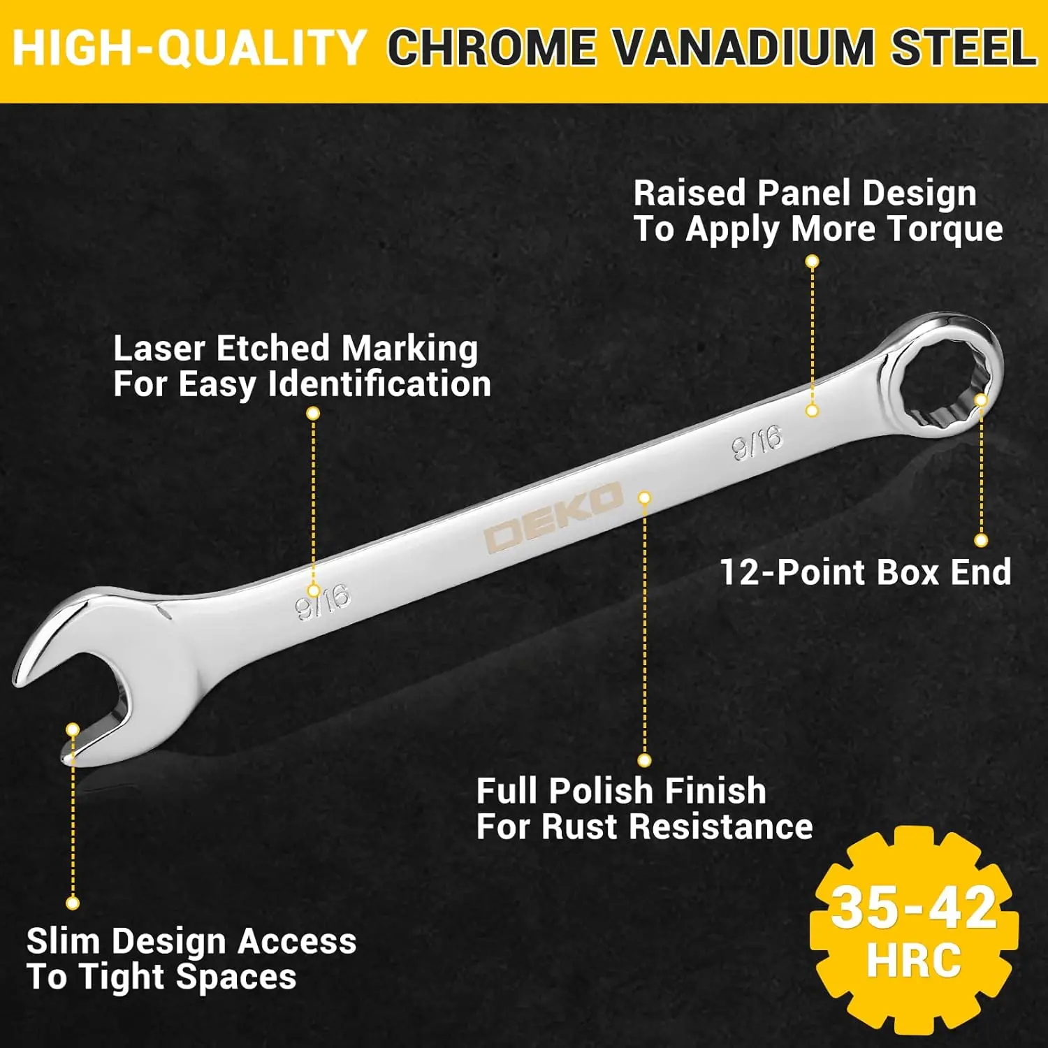 Chrome Vanadium Steel Combination Wrench Set with 12 Point