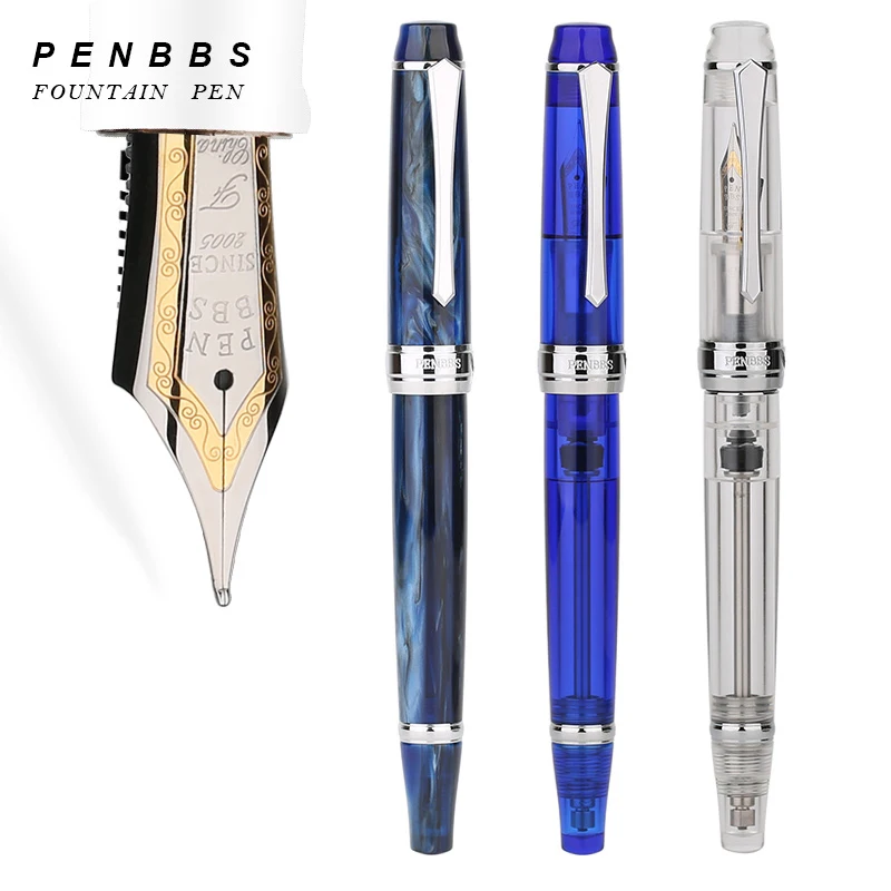 PENBBS 투명 다채로운 진공 필링 만년필, 고급 펜촉, 패션 쓰기 사무실 선물 잉크 펜, 학용품, 456 송진