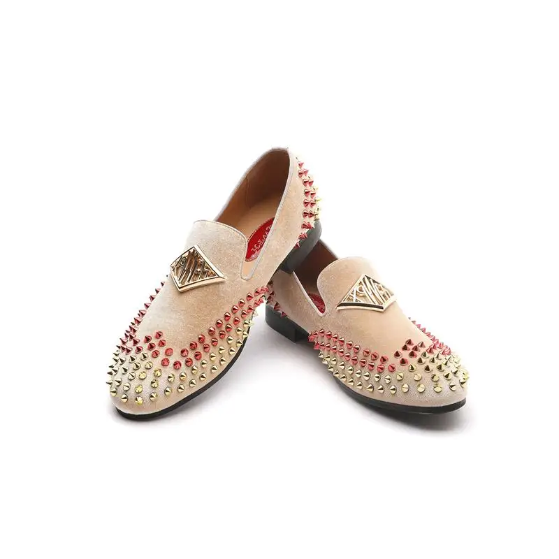 XQWFH New Fashion Men dress shoes rivet Party Wedding Shoes Pointed toe flats Driving Shoes Loafers 4