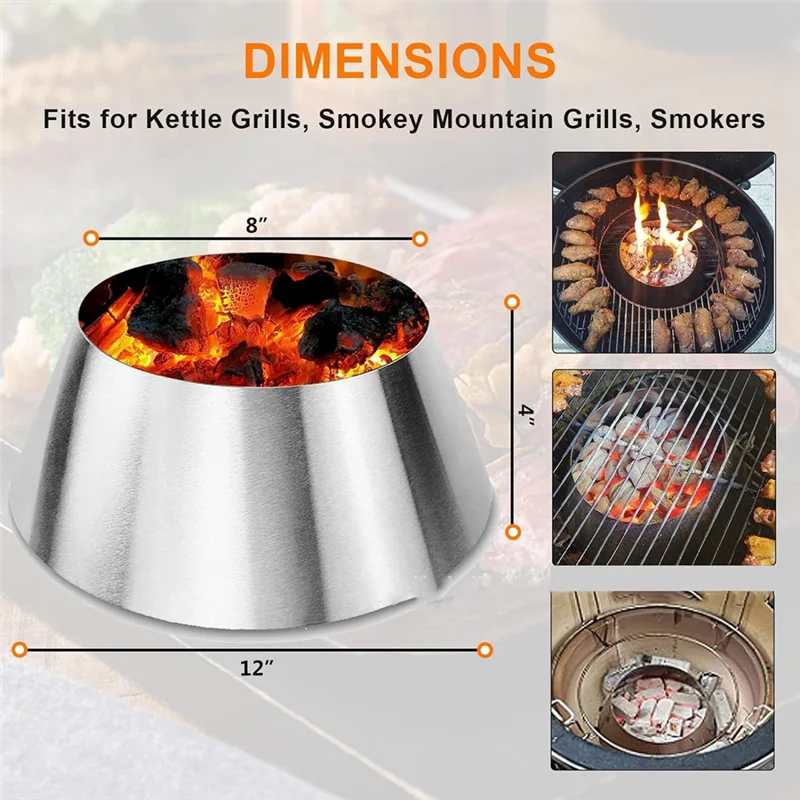 Hot Selling-Charcoal Heat Deflector,Stainless Steel BBQ Whirlpool For Weber Kettle Slow And Sear Grill Accessories-Cone Shape,