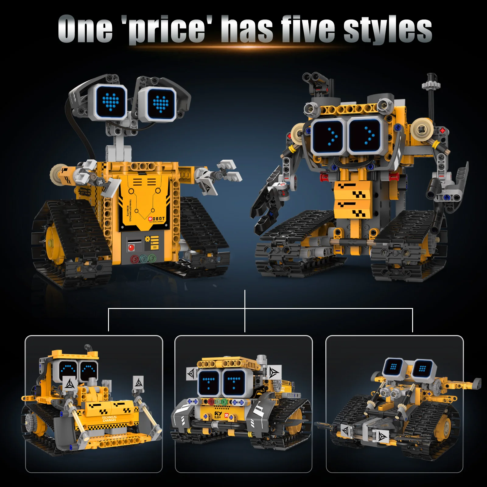 MOC 373PCS 5 in 1 크리 에이 티브 전기 RC 디지털 벽 로봇 모델 조립 빌딩 블록 불도저 어린이 퍼즐 장난감 선물