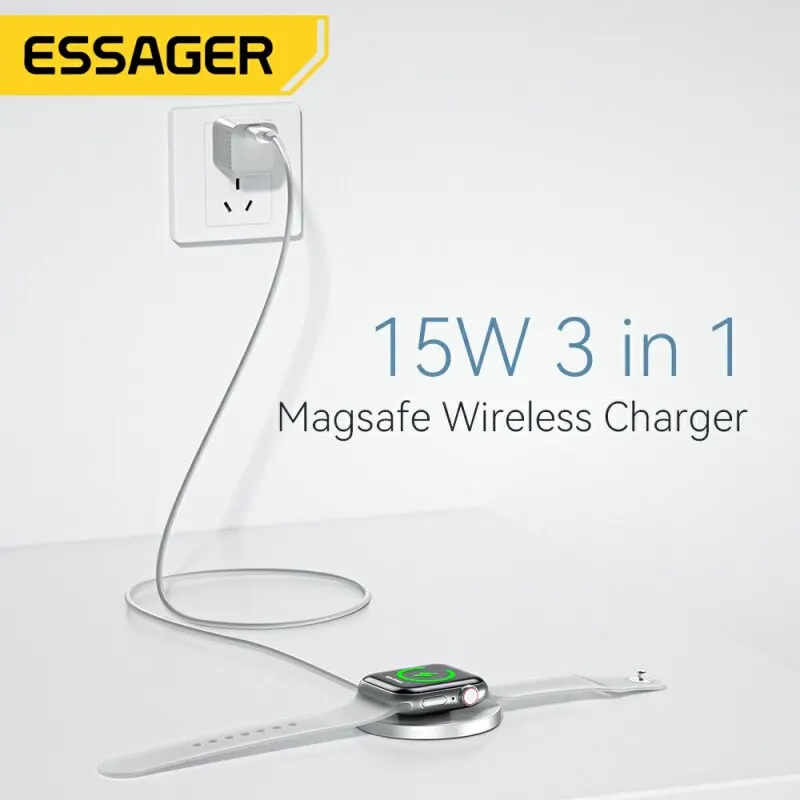 Essager15W 고속 무선 충전기 스탠드, 아이폰 14, 13, 12, 11, 애플 워치, 에어팟 프로, 아이워치용 접이식 충전 스테이션, 3 인 1