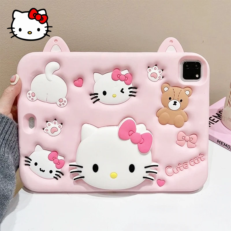 

Kawaii Sanrio HelloKitty Ipad Protective Case Cute Cartoon Girl Silicone 3D Stand All Inclusive Anti Fall Protective Case Gift