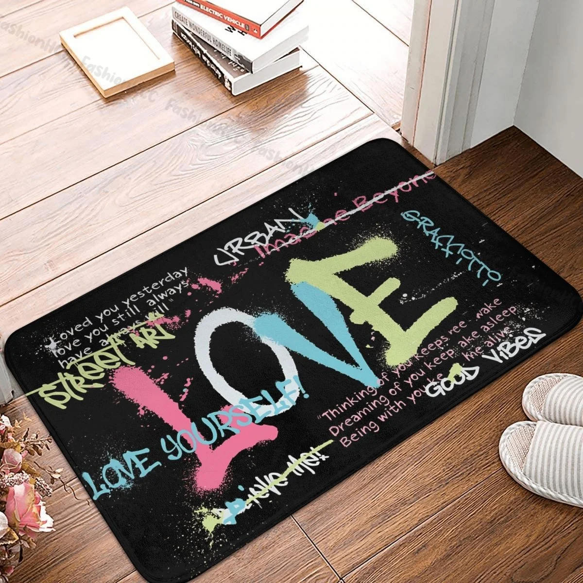 

Graffiti Art Pattern Bathroom Mat Street Graffiti Love Slogan With Quotes Doormat Carpet Entrance Door Rug Home Decoration