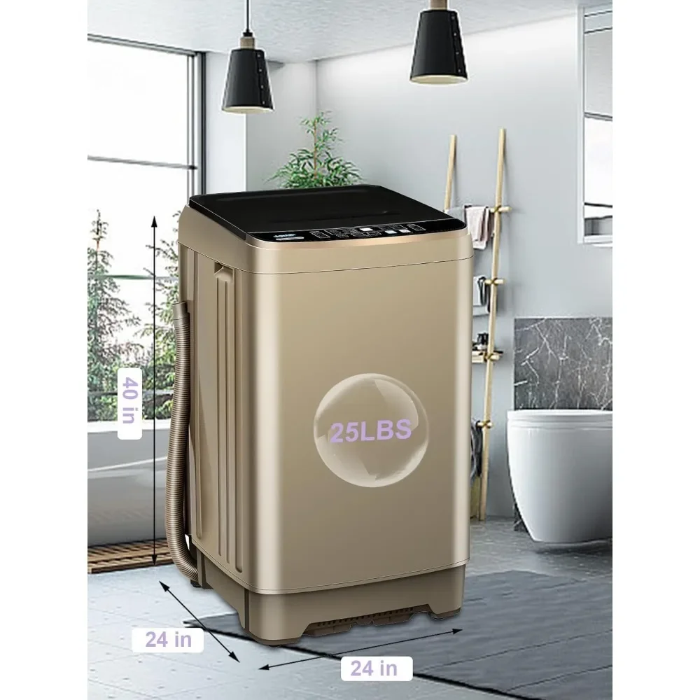 Full-Automatic Washing Machine 25 lbs Portable Washer 10 Wash Program & 8 Water Level Drain Pump For Camping Apartment