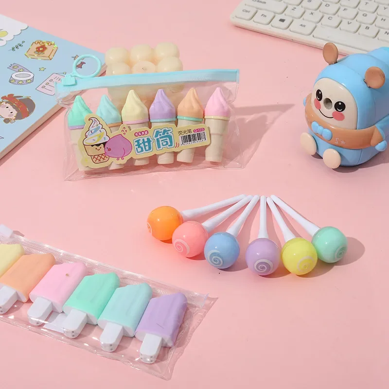 6pcs/Lot Highlighter Pen Set Pastel Fluo for School Text Markers Stationery Kawaii Utility Fruits Mini Felt-tip Highlighters веццарио бранко nautico wht org fluo