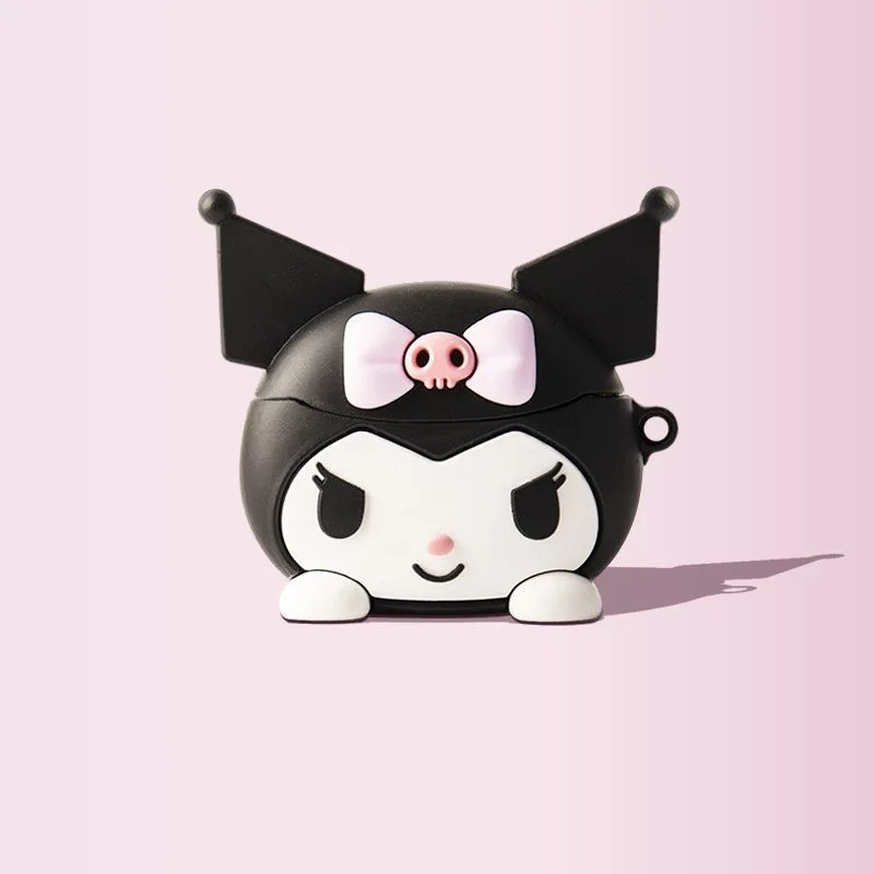 Stylish Cartoon Black Ear Headphone Case with Charm