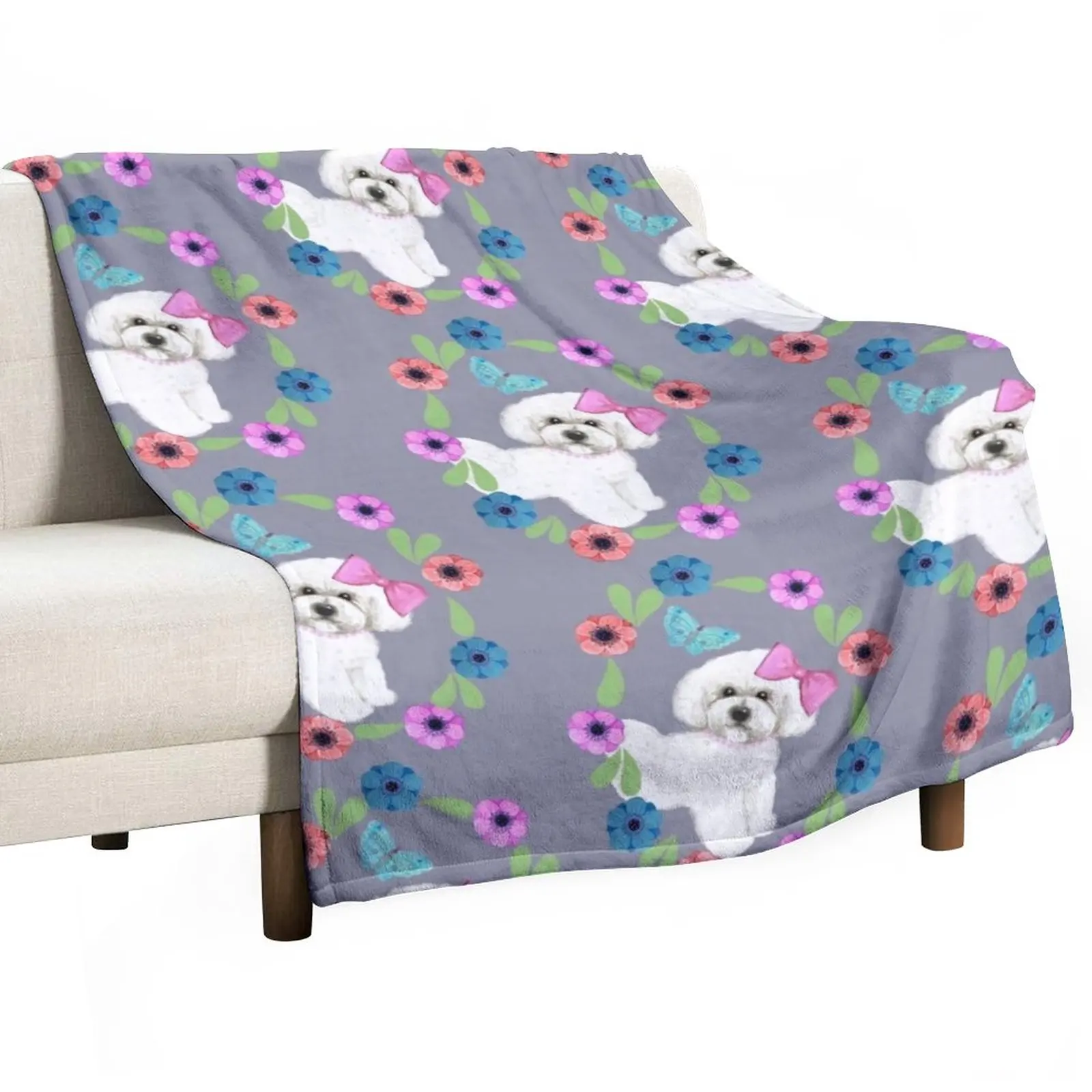 

Bichon Frise and Butterflies Throw Blanket Hairy Sofa Quilt Blankets