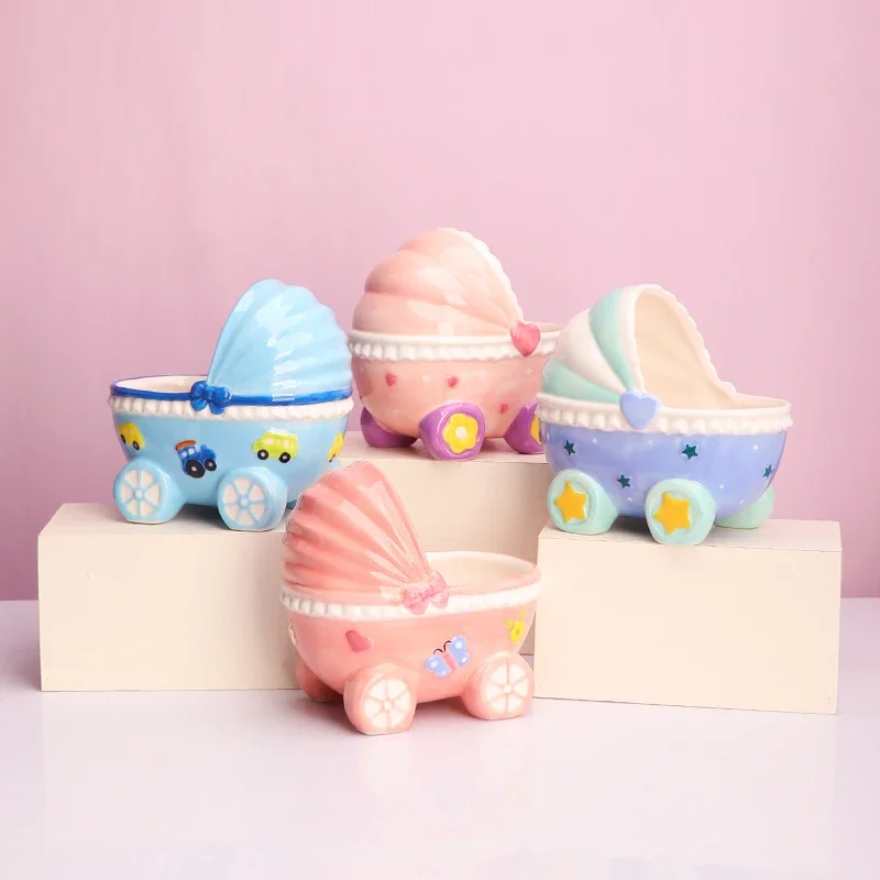 

Creative ceramic stroller ornaments cute cartoon mini desktop jewelry storage basin decoration hamster pet nest guinea pig toy