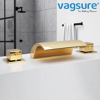 3PCS ห้องน้ำอ่างอาบน้ำก๊อกน้ำอ่างล้างหน้าก๊อกน้ำติดตั้งอ่างสปา Tap ร้อนเย็นผสมน้ำตก Matte สีดำหรือ gold สี 1