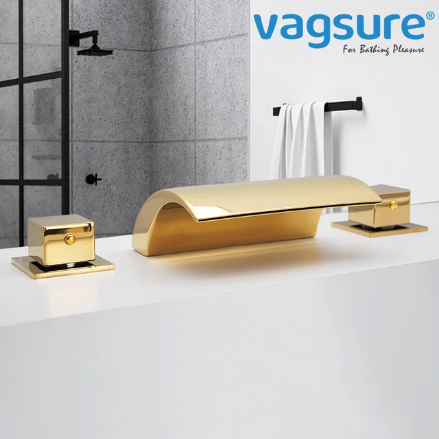 3PCS ห้องน้ำอ่างอาบน้ำก๊อกน้ำอ่างล้างหน้าก๊อกน้ำติดตั้งอ่างสปา Tap ร้อนเย็นผสมน้ำตก Matte สีดำหรือ gold สี 1