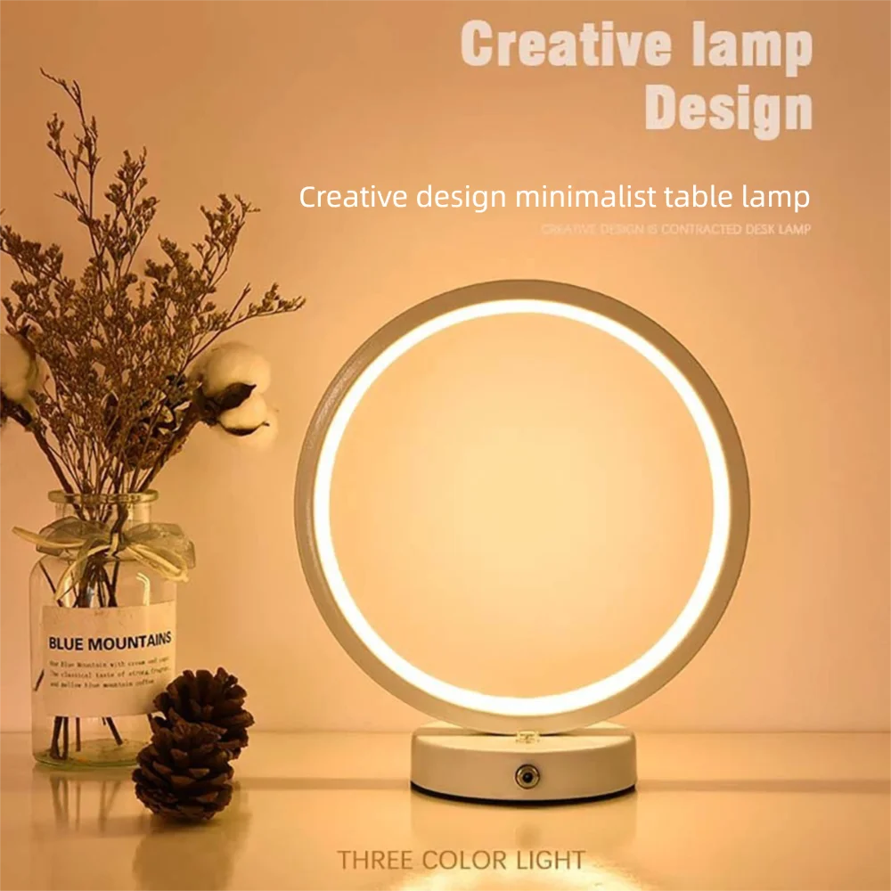 LED 미니멀리스트 레트로 책상 램프, USB 인터페이스 원형 야간 조명, 침대 옆, 침실, 욕실에 적합