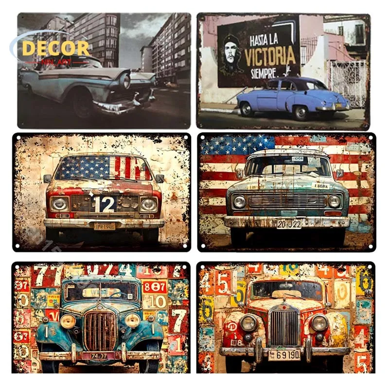

Vintage Vehicle Metal Tin Sign Plaque Retro Painting Racing Classic Car Posters Wall Stickers Bar Garage Decorative Plates Art
