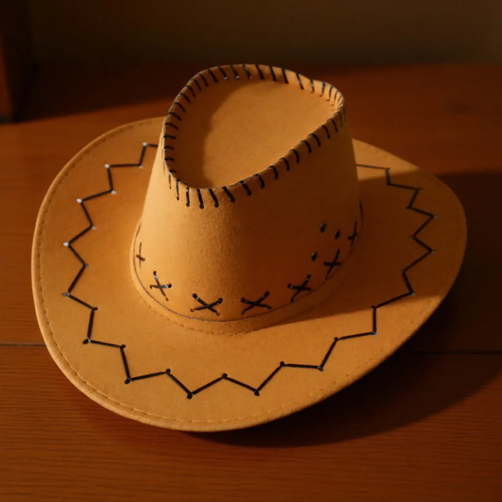 Children's Faux Leather Suede Western Cowboy Hat - Wide Brim Retro Sombrero for Cosplay & Party Costume