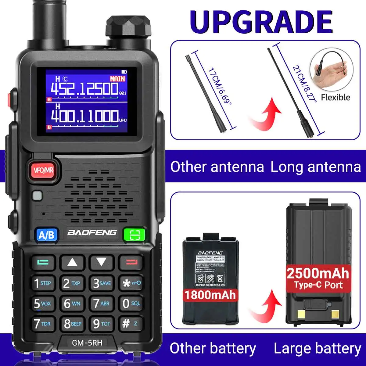 4PCS BAOFENG GM-5RH GMRS UV-5RH Walkie Talkie Wireless Copy Frequency Type-C Long Range 999CH NOAA Weather Receiver Ham Radio 4