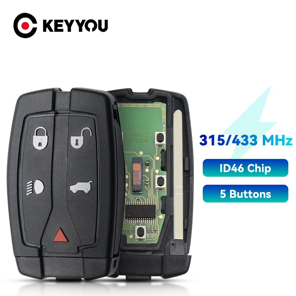 

KEYYOU 315/433MHz 5 Buttons Remote Smart Key Fob For Land Rover Freelander 2 3 LR2 Sport Fit Range Rover ID46 Chip PCF7945