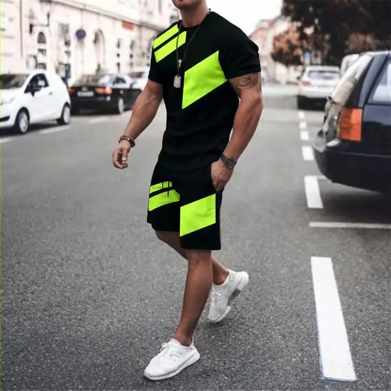 Men Summer Solid Color Tracksuit Fashion T-Shirt Shorts Casual Outfit Set Male Sports Jogging Suit Oversized Clothing Streetwear summer tracksuit t shirt shorts 2 piece k printed outfits sports suit oversized casual streetwear man sets clothing