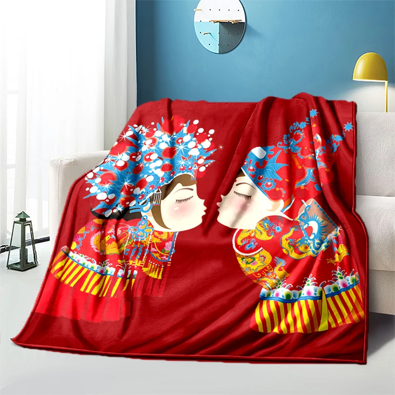 중국 웨딩 만화 봉제 침대 던지기, 만화 피크닉 얇은 담요, 현대 플란넬 담요 커버, Gedruckt Bettdecke Geschenk 