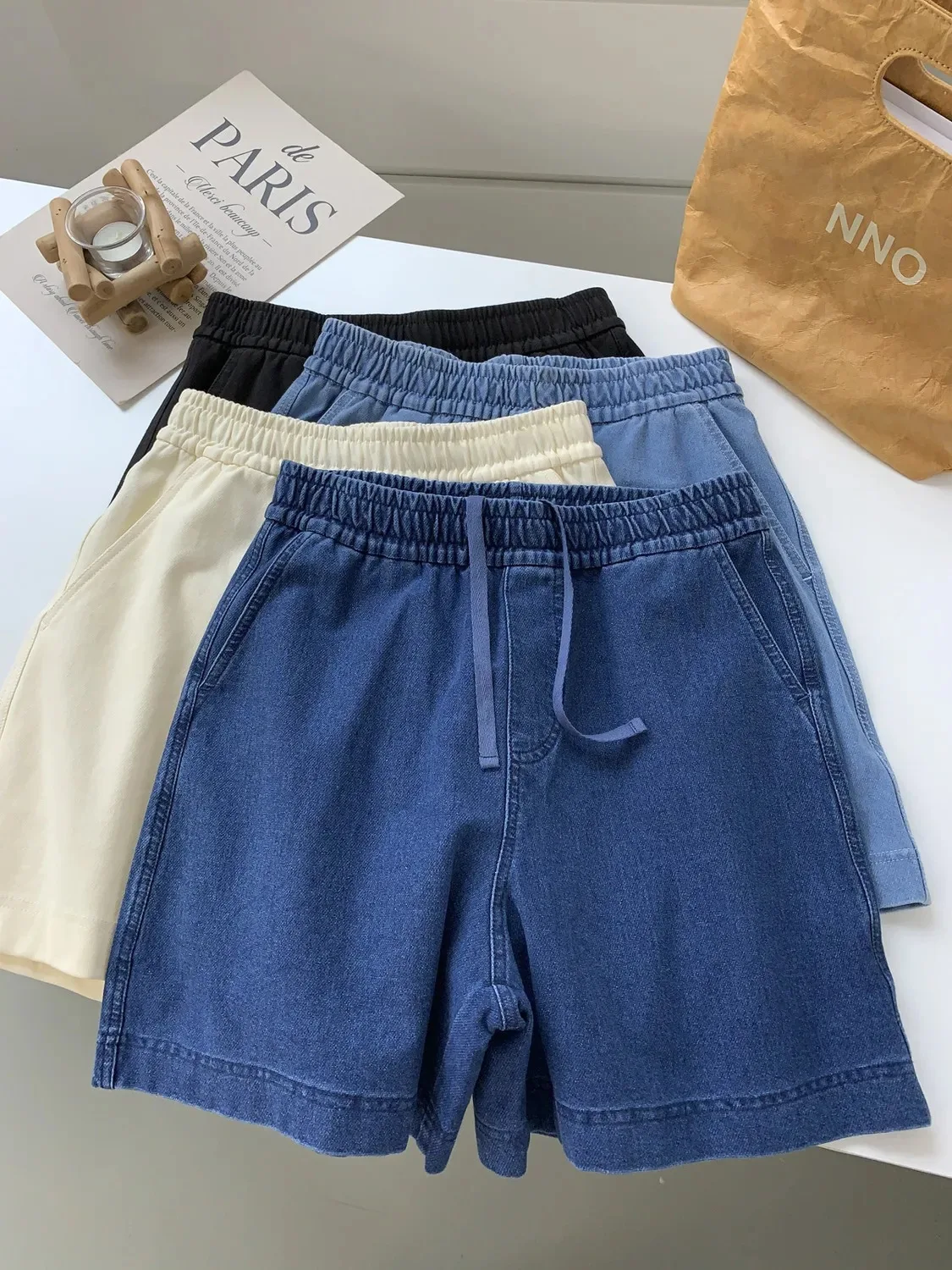 Loose Casual Denim Shorts Women's Summer Comfortable High Waist A-Line Wide Leg Pants