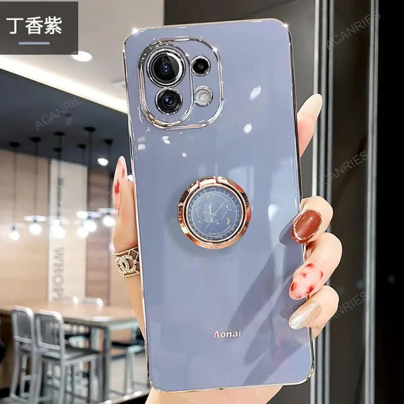 thumbnail image 1 of Luxury Ring Holder Case For Xiaomi Mi 11 Lite 5g Ne 11lite 4g 11t Pro Plating Square Silicone Stand Cover Xiomi Mi11 T Xiaomi11, 1 of 4