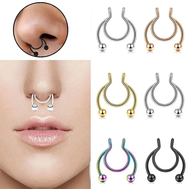 1pc Unisex Personality Snake Shaped Non-Piercing Nose Clip Fake Nose Ring  Body Piercing Jewelry, Gold/Silver Tone | SHEIN