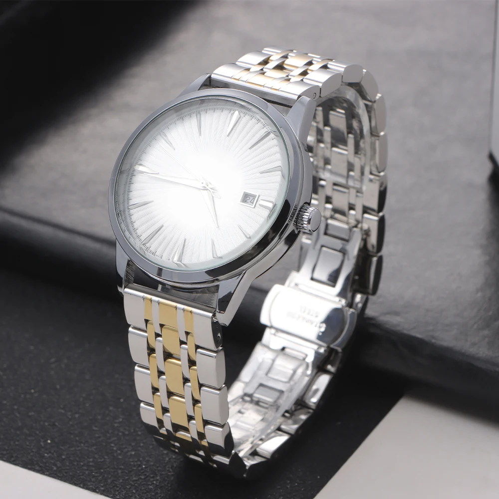 Sleek Stainless Steel Curved Strap with Butterfly Buckle