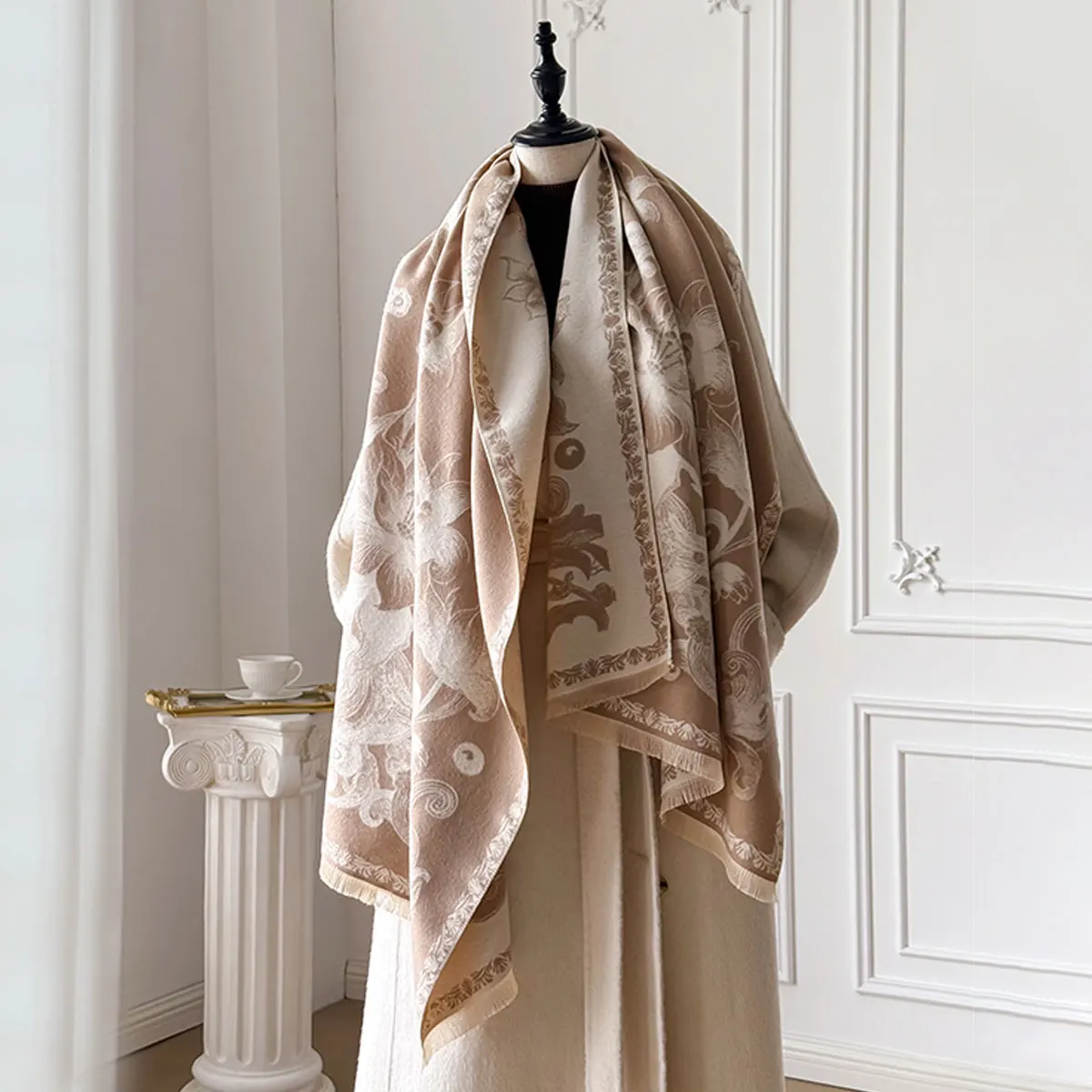 2025 Women Fashion Brand Lotus Print Scarf Luxury Autumn Winter Warm Shawls Print Pashmina Mujer Femme Foulard Bufanda Scarve